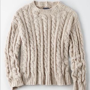 NWT AEO Impossibly Soft Cable Knit Sweater Oatmeal